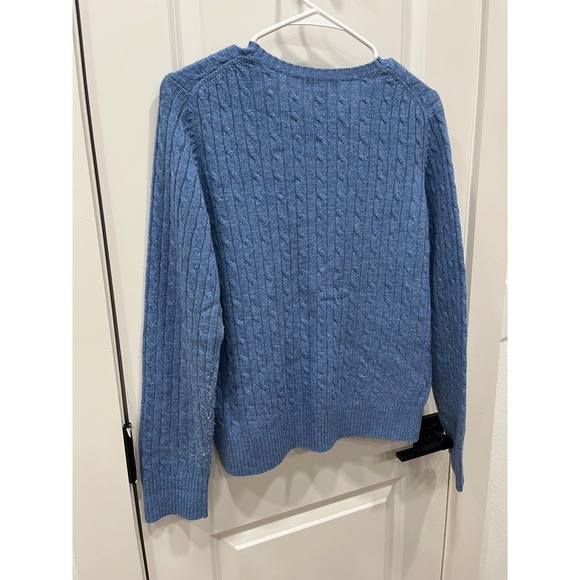 LL‎ Bean Womens Cable Knit Sweater Blue Lambswool Blend M-Reg - Picture 8 of 12